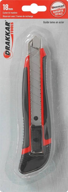 Cutter 18mm Auto-Bloquant Guide Lame Acier Bi-Matière