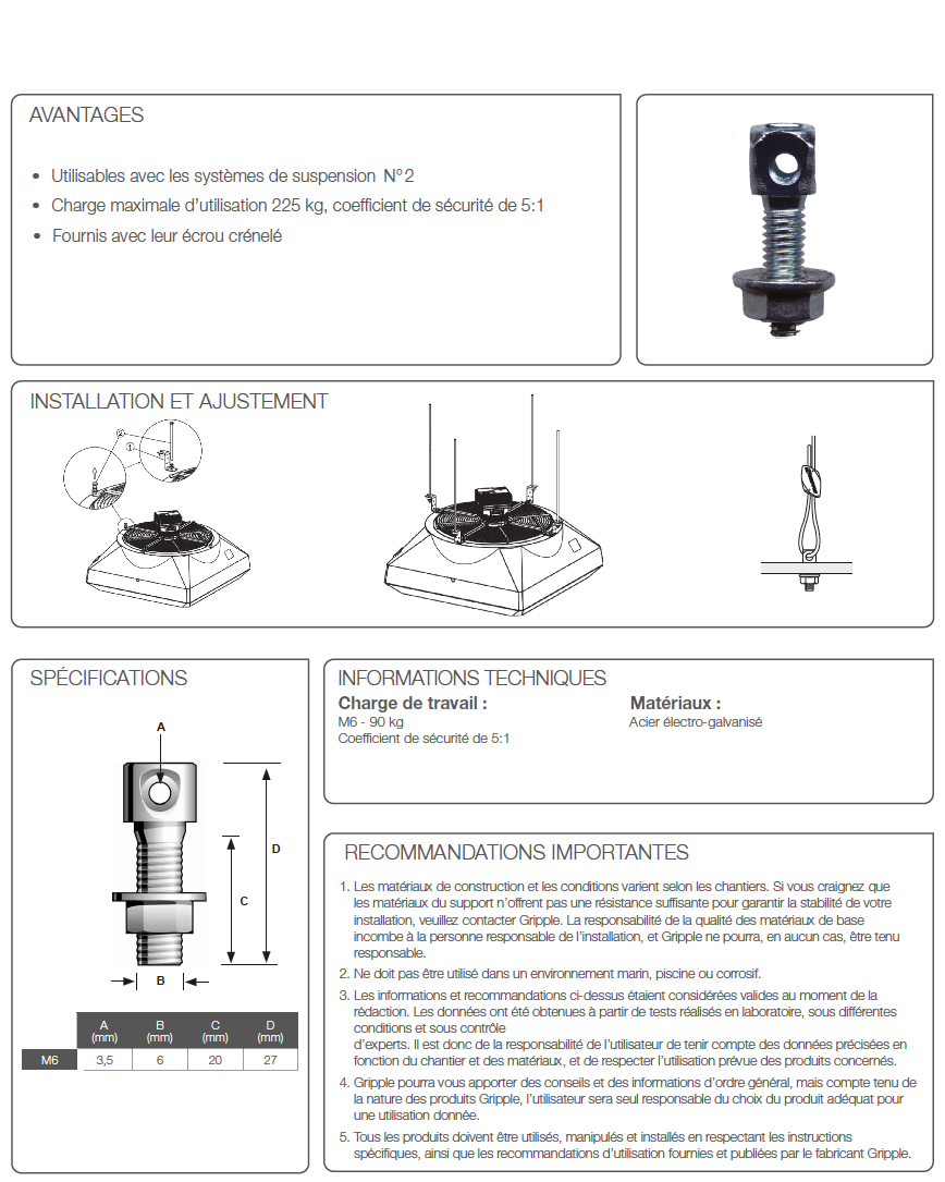 Fixation plafond IPN pour destratification